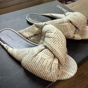 Balenciaga Cream Newspaper-Print Knotted Slide Sandals